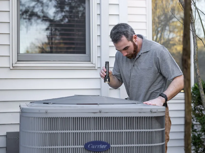 HVAC technician performing furnace tune-up in Livonia MI home